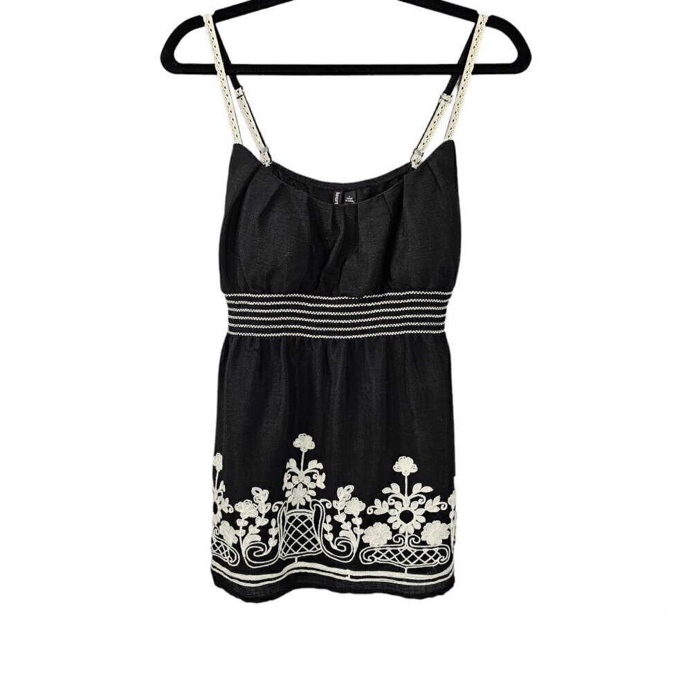 💎376 Heartsoul Embroidered Black & White Boho Tank Top